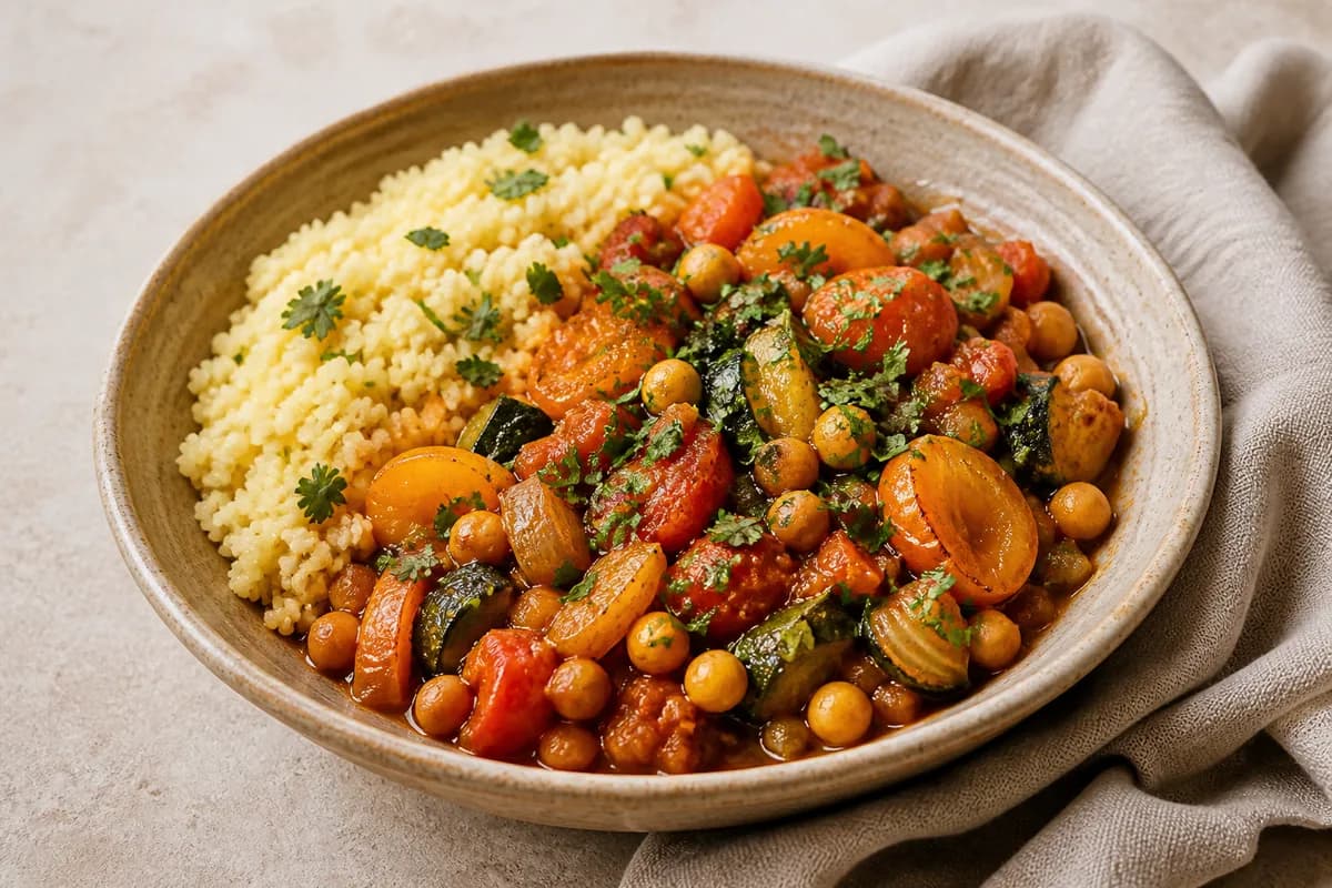 Moroccan chickpea tagine with couscous and herbs